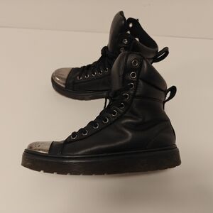 Dr. Martens Black W/Silver Round Toe Kayla Lace Up Boot US Size 6 L